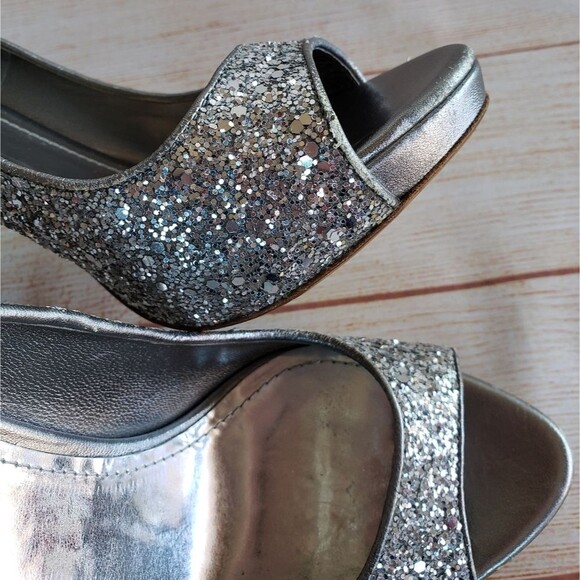 Miu Miu Glitter Peep Toe Stiletto Pumps - Picture 11 of 14